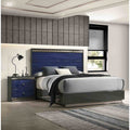 Glam Blue Finish Platform Bed 2X Nightstands Bedroom Set