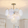 Glam Brass Tiered Pearlescent Milky Misty Glass Round Chandelier 20.1 Inches