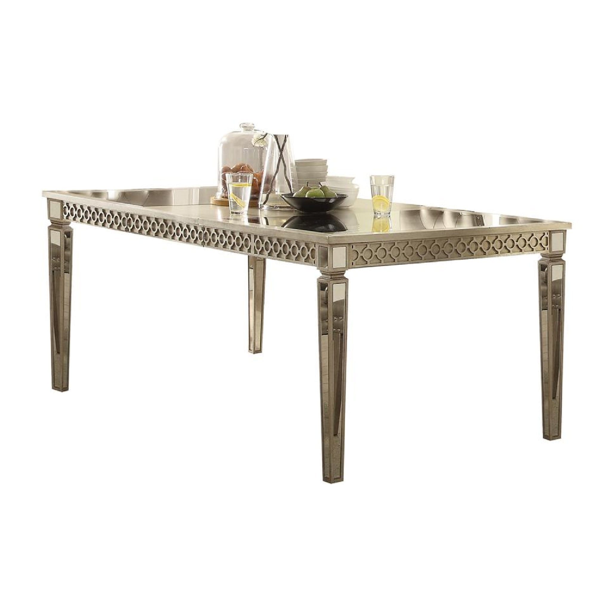 Contemporary Style Wood And Mirror Dining Table Silver And Beige