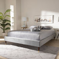 Glam Fabric Platform Bed Frame With Gold Tone Leg Tips