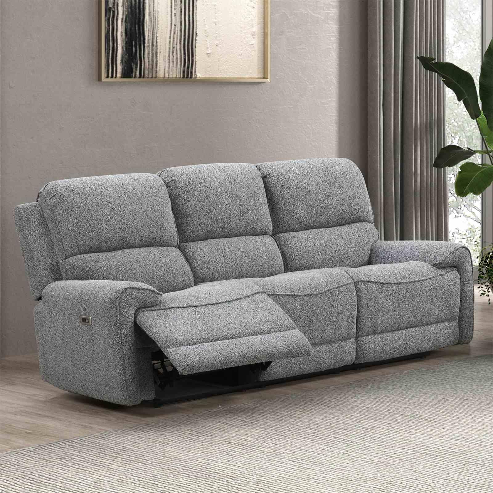 Glam Gray Boucle Fabric 1Pc Sofa Power Recliner Pillow Top Arms