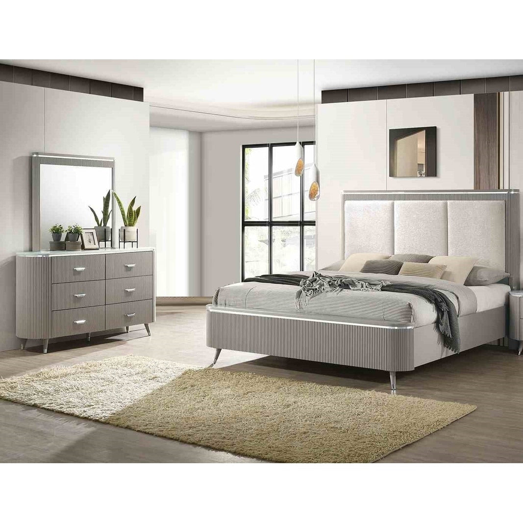 Glam Gray Finish Bed Dresser Mirrror 3Pc Bedroom Set