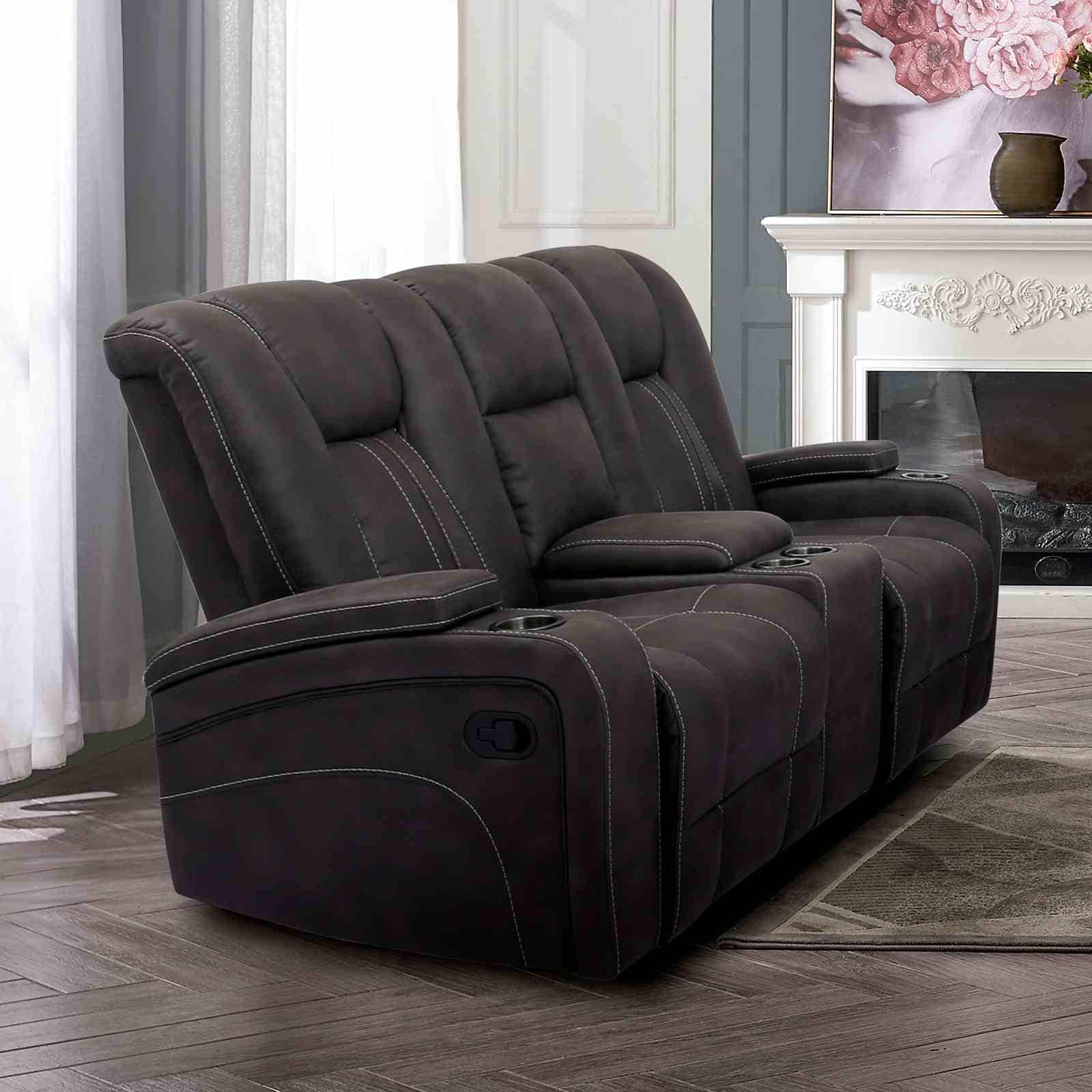 Glam Gray Glider Loveseat Reclining Armrest Storage Center Console 1Pc