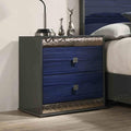 Glam Nightstand Ash Gray Indigo Blue Finish With Chrome Molding