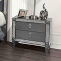 Glam Nightstand Gray Finish With Nickel Ring Pulls Tapered Legs