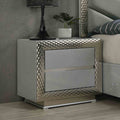 Glam Nightstand Gray Finish With Plinth Base Silver Molding