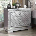 Glam Nightstand With Usb Port Hidden Jewelry Drawer Silver Finish
