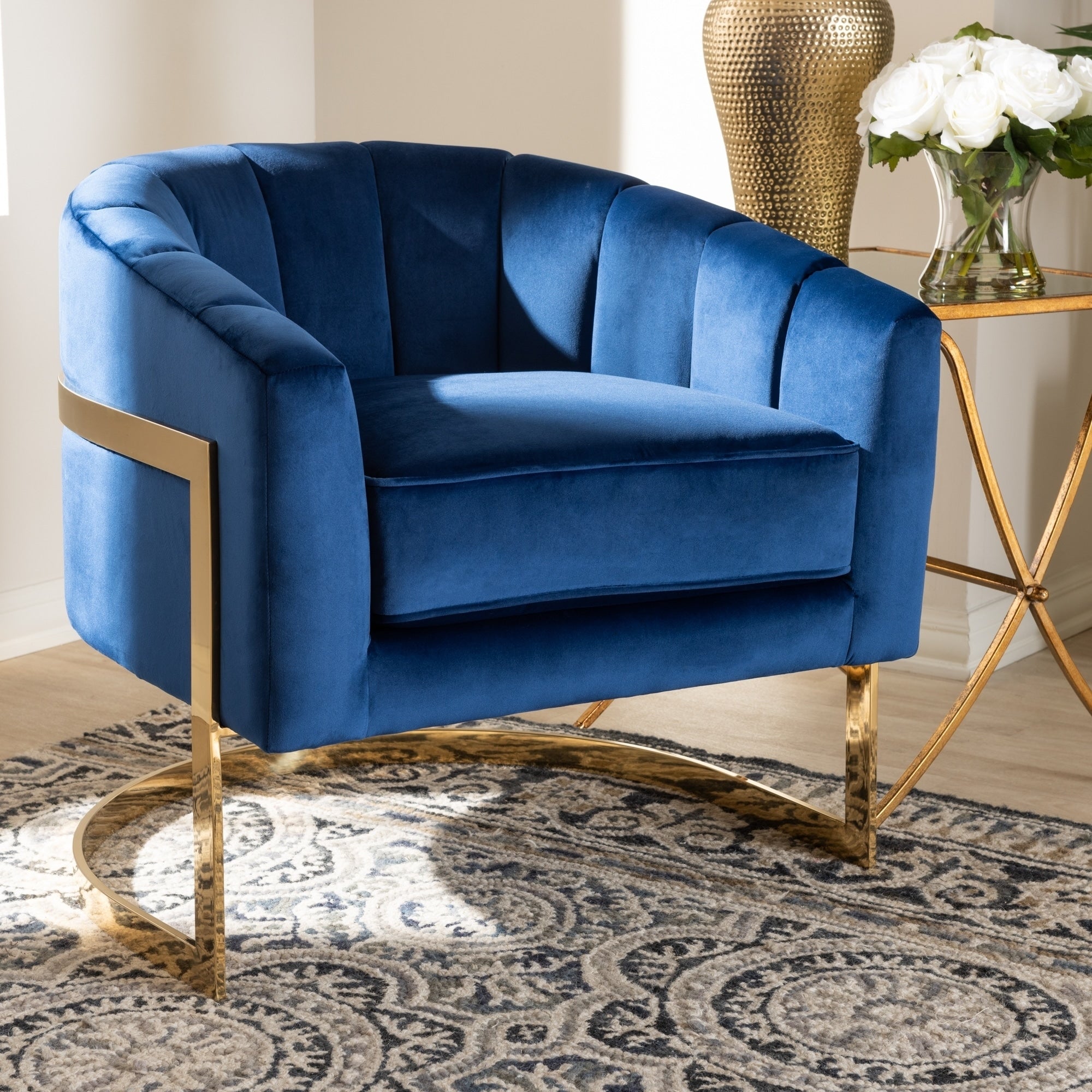 Baxton Studio Royal Blue Velvet Upholstered Lounge Chair