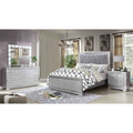 Glam Silver Finish 4 Piece Bedroom Set Bed Mirror Dresser Nightstand