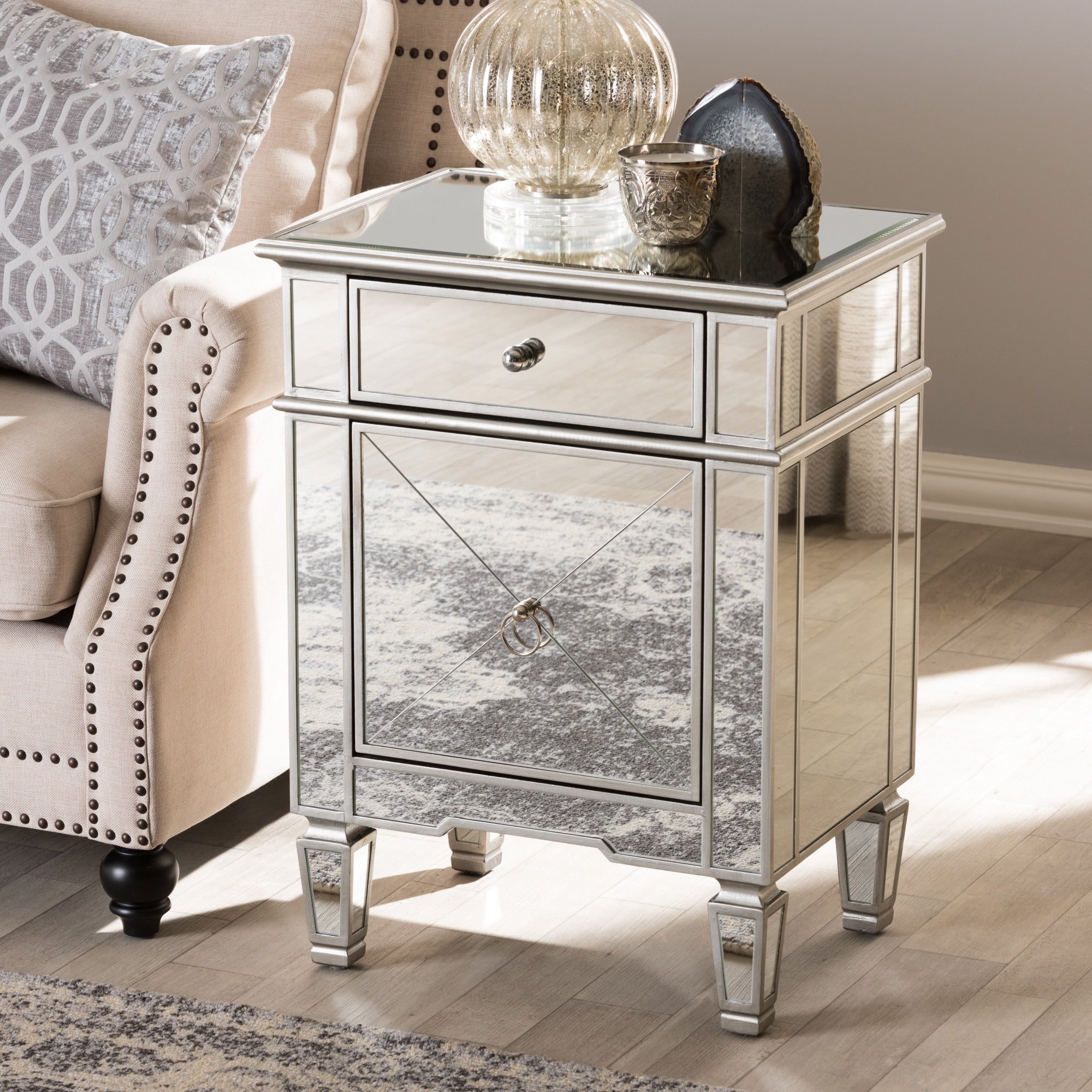 Glam Silver Mirrored Nightstand By Baxton Studio