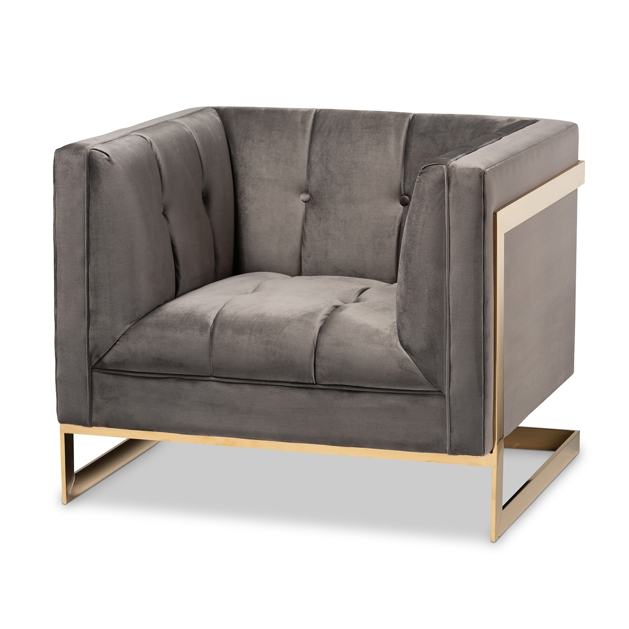 Glam Velvet Fabric Armchair With Gold Tone Frame