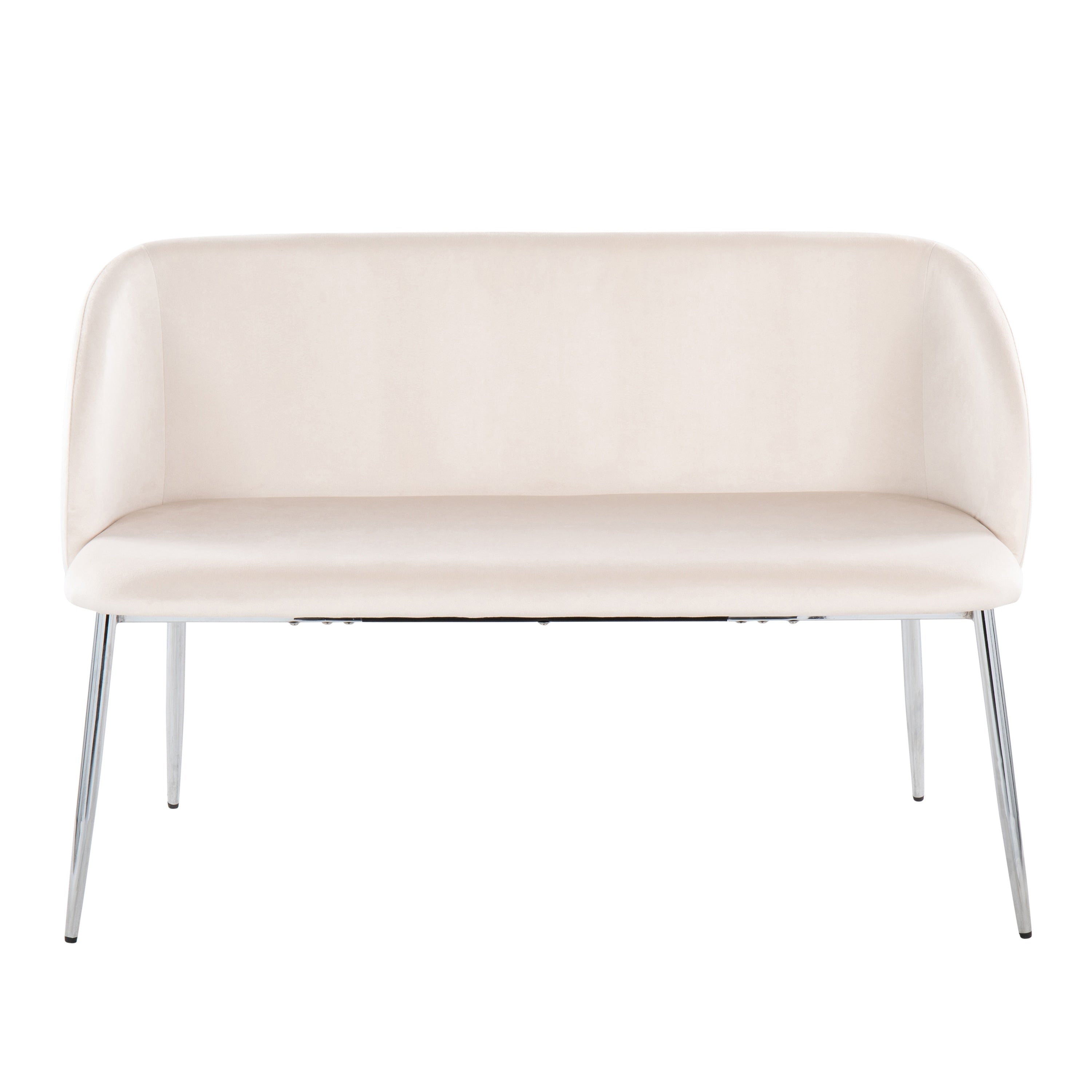 Glam Velvet Upholstered Bench With Chrome Metal Legs And Backrest