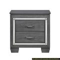 Glamorous Gray Nightstand 2 Drawers Led Lighting Faux Crystals Bar Pulls