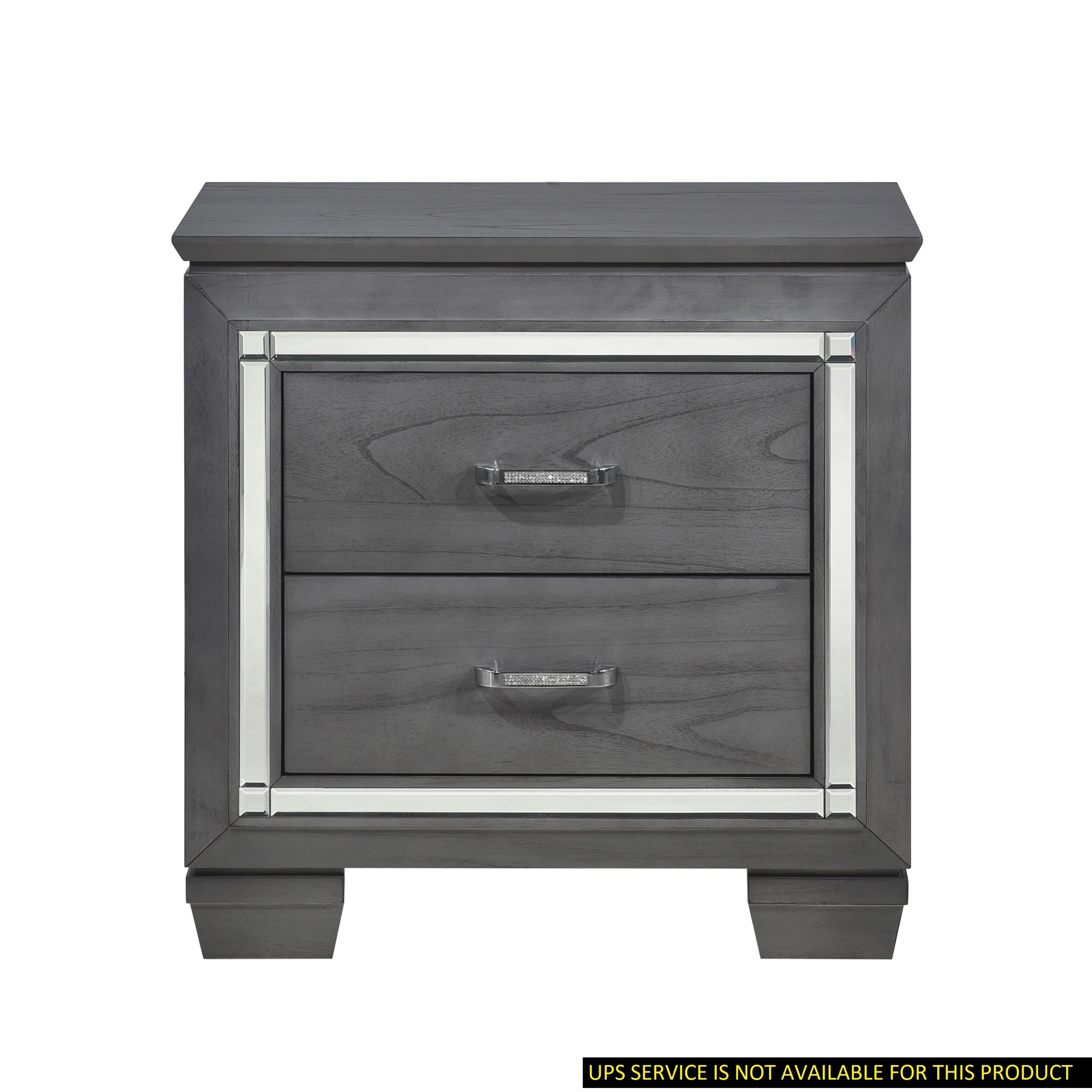 Glamorous Gray Nightstand 2 Drawers Led Lighting Faux Crystals Bar Pulls