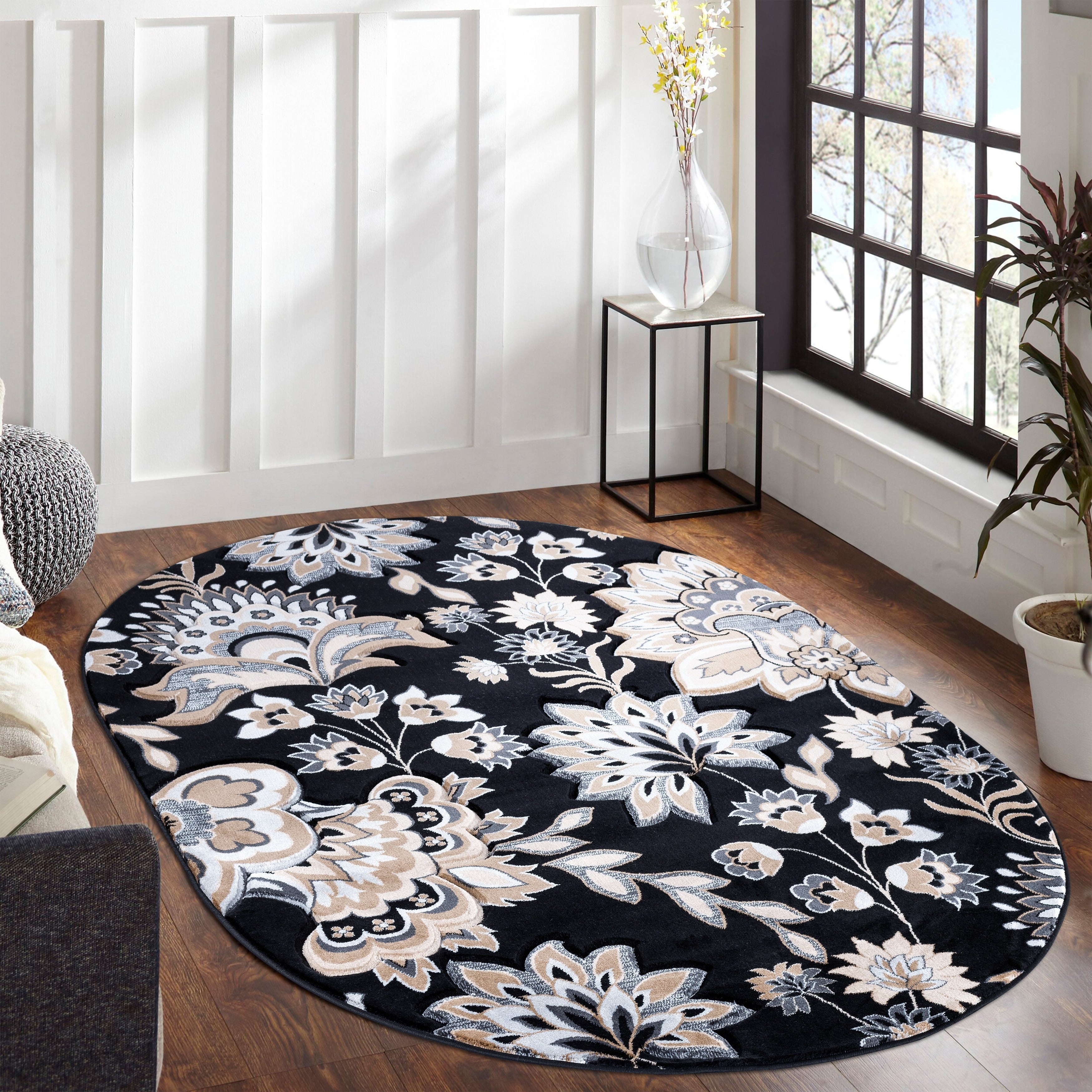 Glamour Black Beige Polypropylene Area Rug