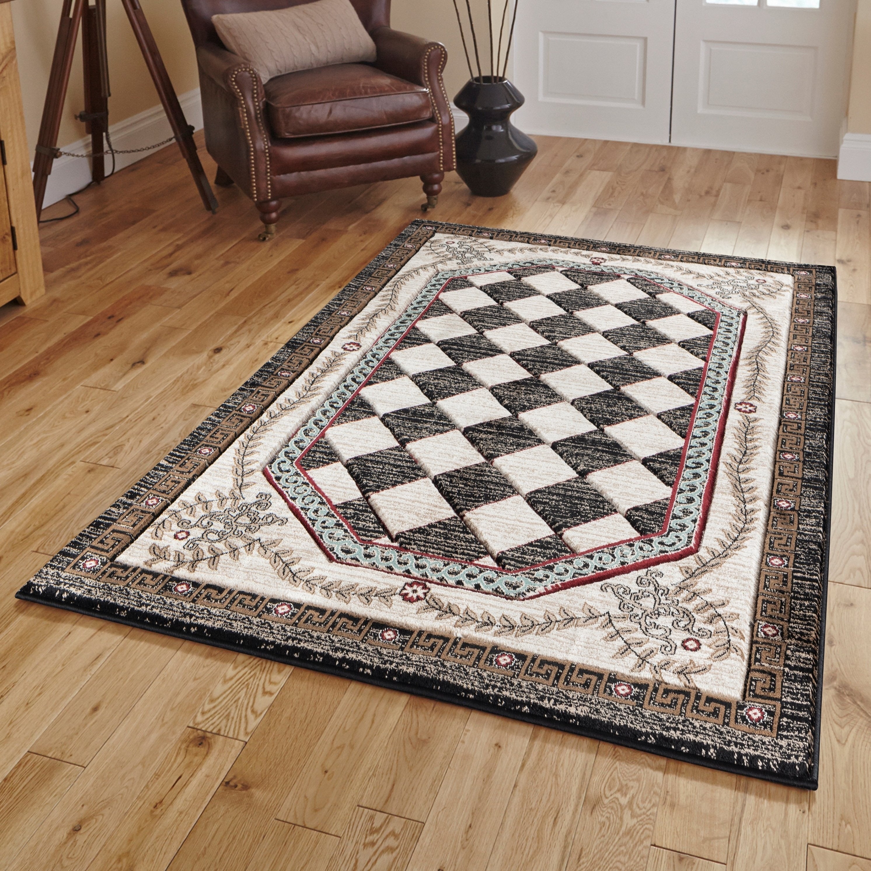 Glamour Black Beige Polypropylene Area Rug 5 X 8