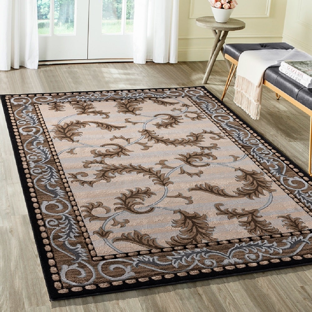 Glamour Cream Black Polypropylene Area Rug
