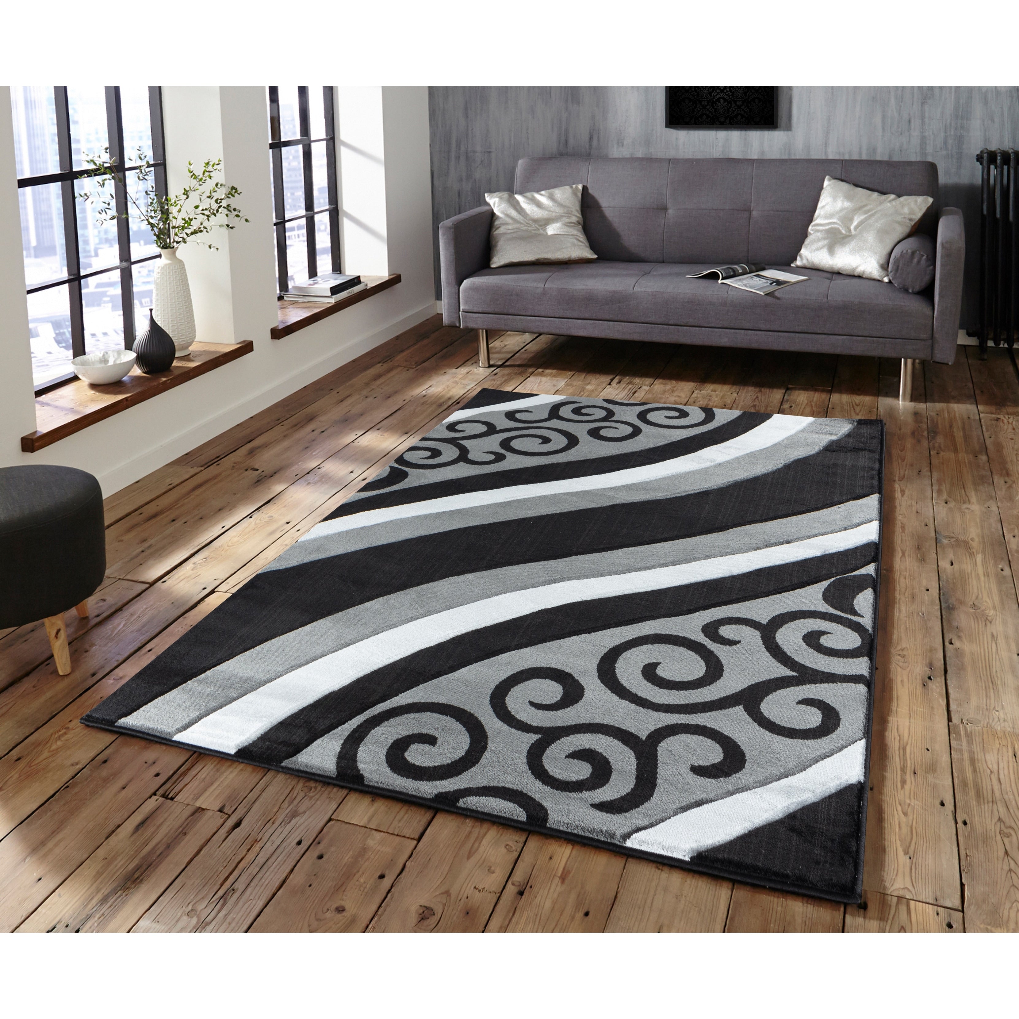 Glamour Grey Black Polypropylene Area Rug