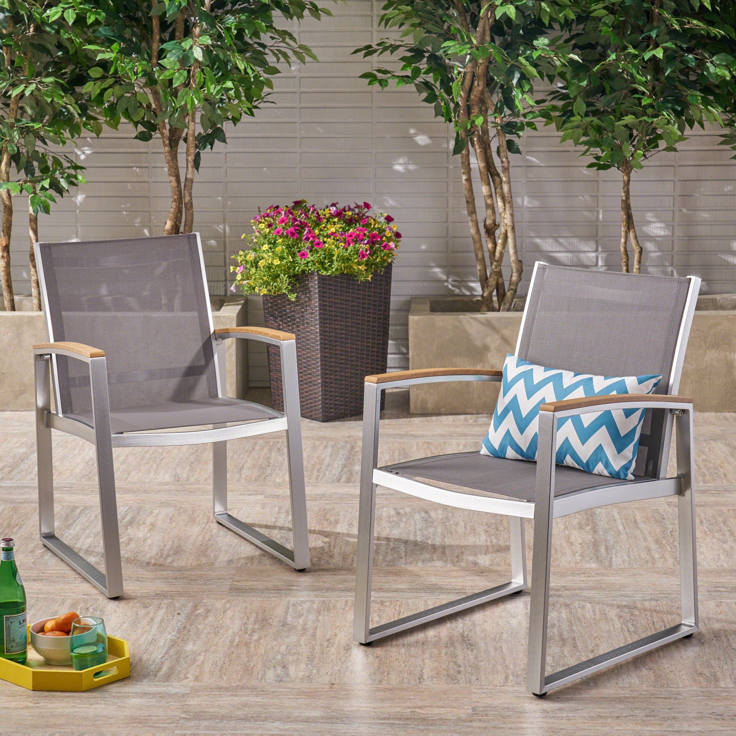 Glasgow Outdoor Dining Chairs With Aluminum Frame Set Of 2 By Christopher Knight Home