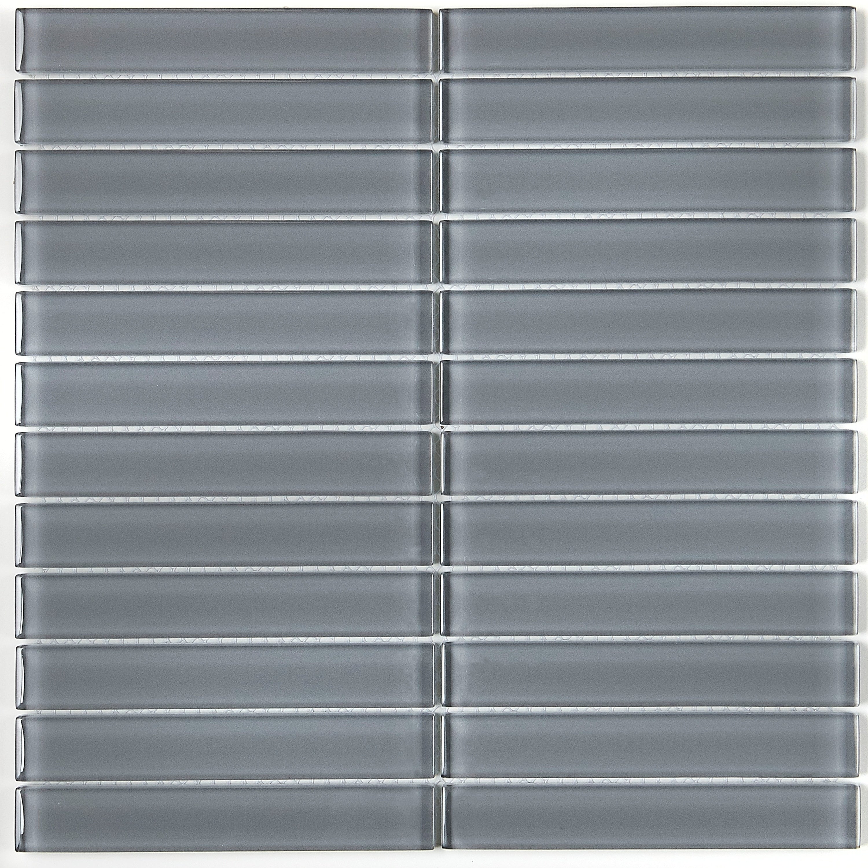 Glass Accent 1X6 Inch Straight Joint Mosaic In Classic Solid Smoked Pearl 12X12