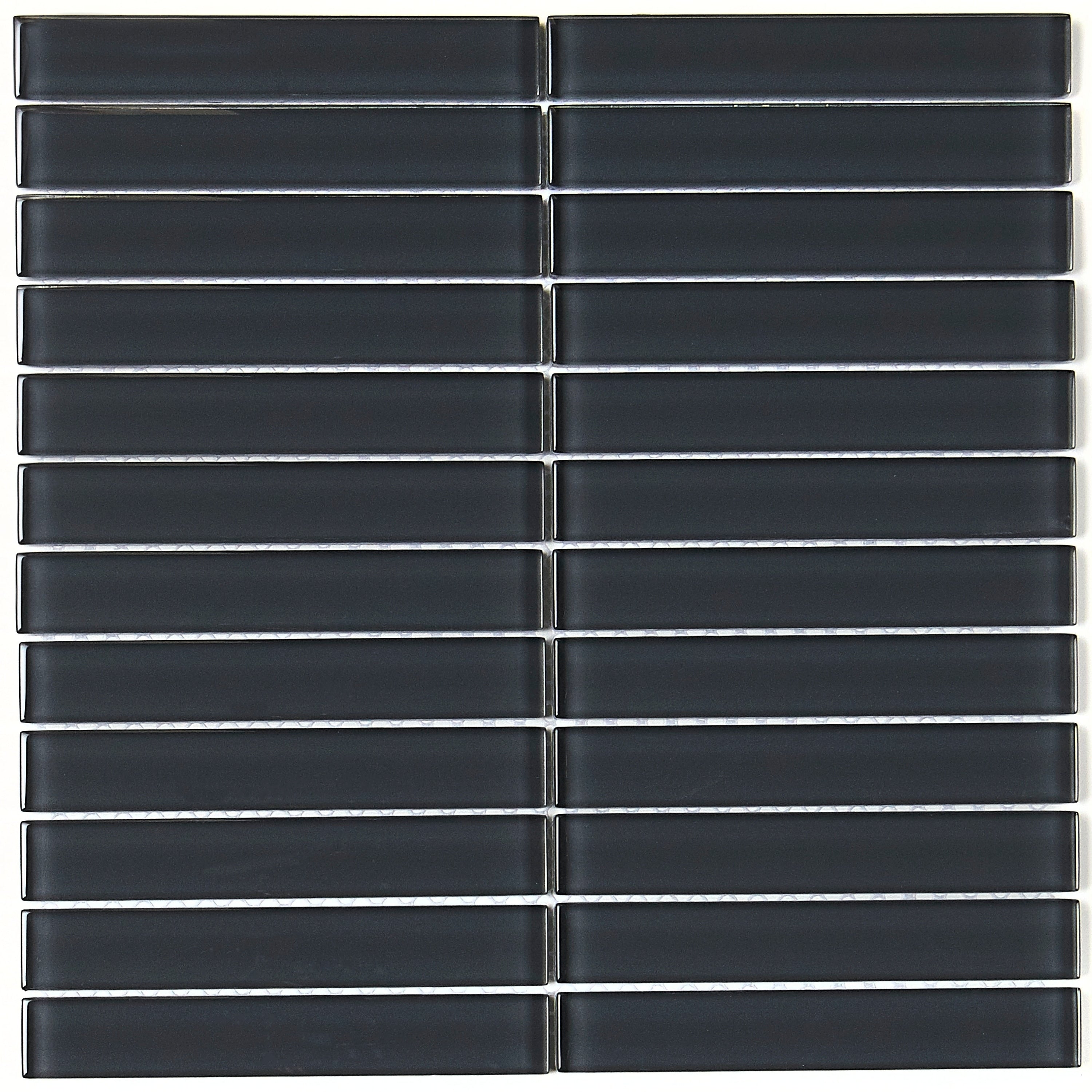 Glass Accent 1X6 Inch Straight Joint Mosaic In Classic Solid Top Hat 12X12