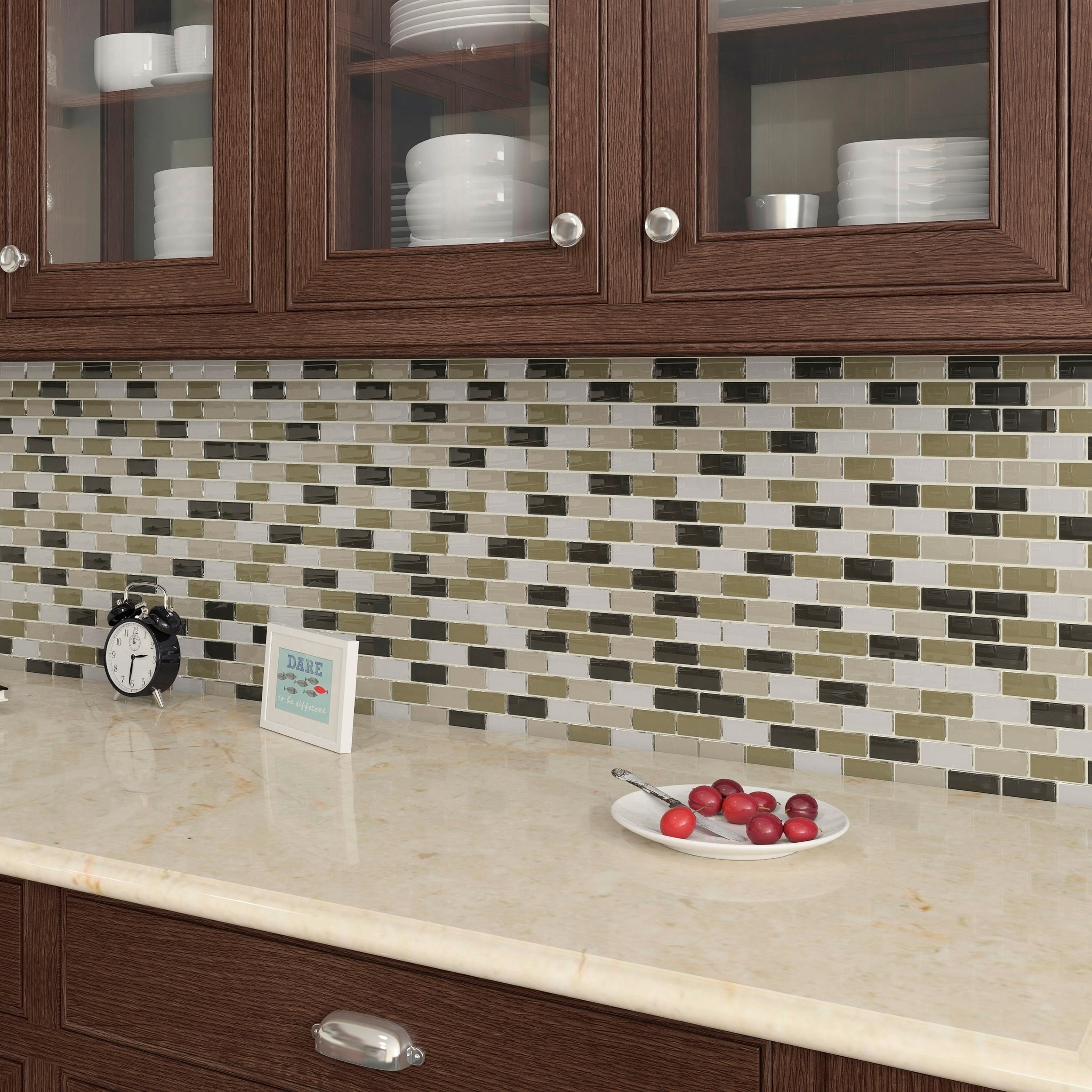 Glass Accent 2X1 Inch Brick Joint Mosaic In Classic Soft Cashmere 12X13