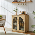 Glass Arched Door Buffet Cabinet Wood Sideboard With Adjustable Shelf