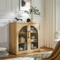 Glass Arched Door Cabinet With Adjustable Shelf Wood Storage Cabinet