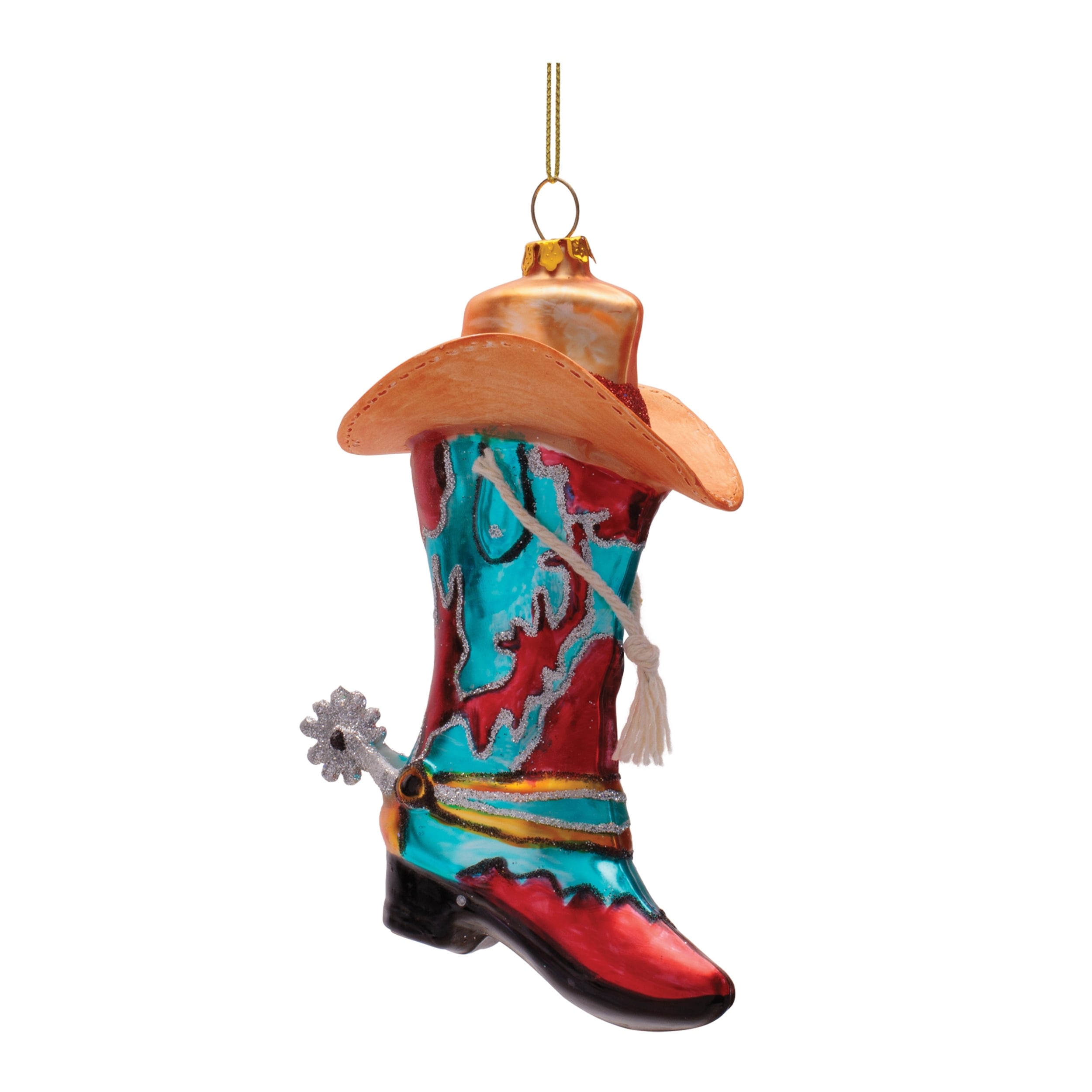 Glass Cowboy Boot And Hat Ornaments Set Of 6