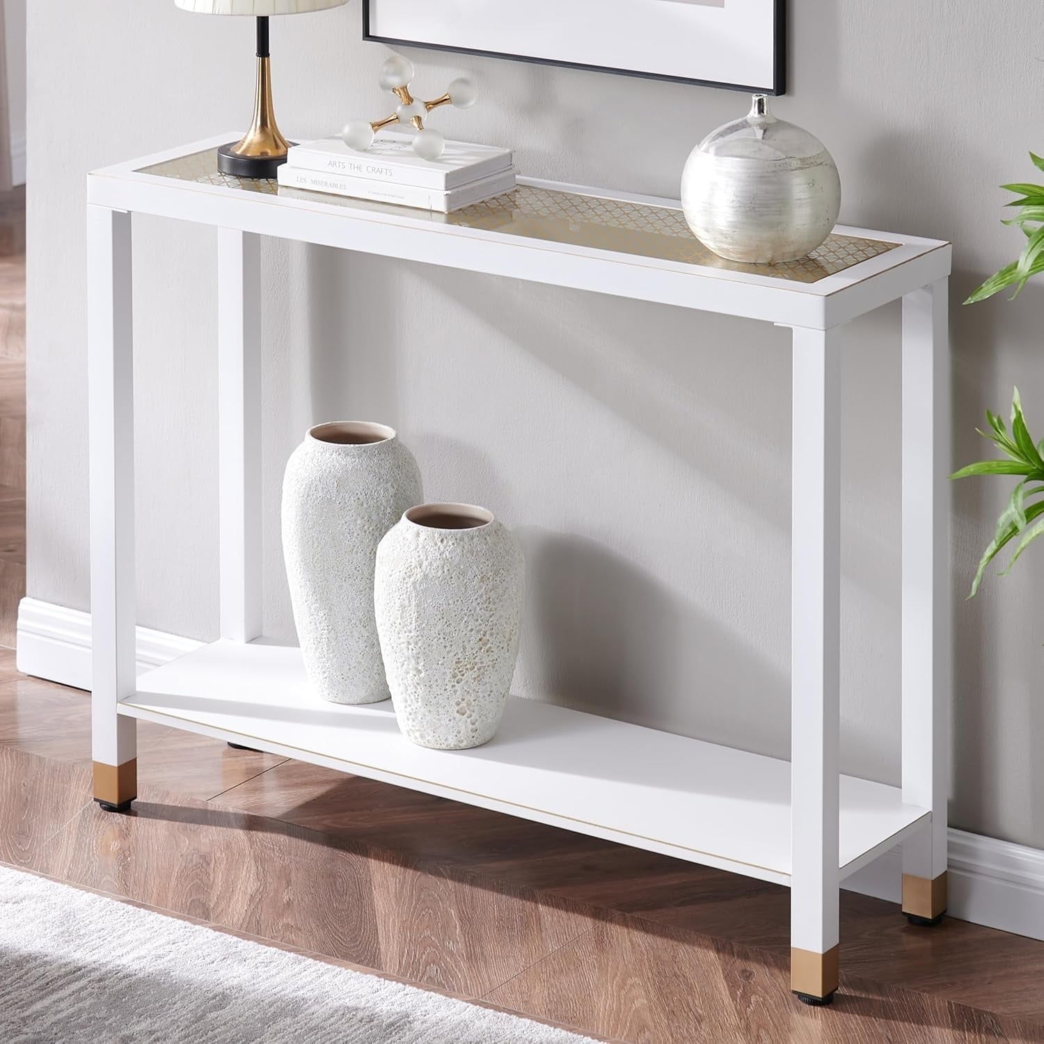 Glass Entryway Table 2 Tier Entry Way Console Entrance Table 41 L Narrow Sofa Table With Shelves Ideal For Hallway