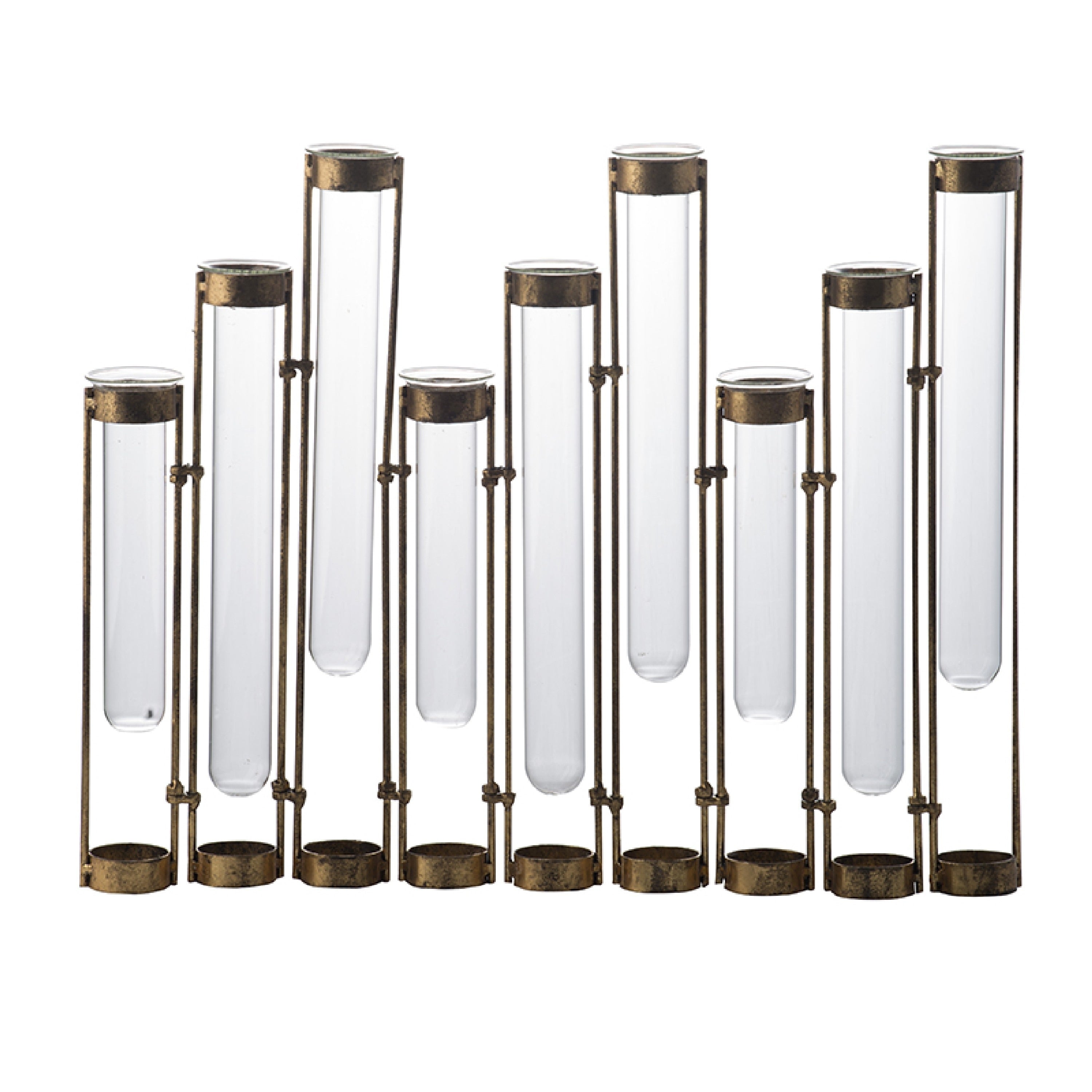 Glass Flower Vase With Separate Tubes And Bronze Metal Stand 14 Inch Accent