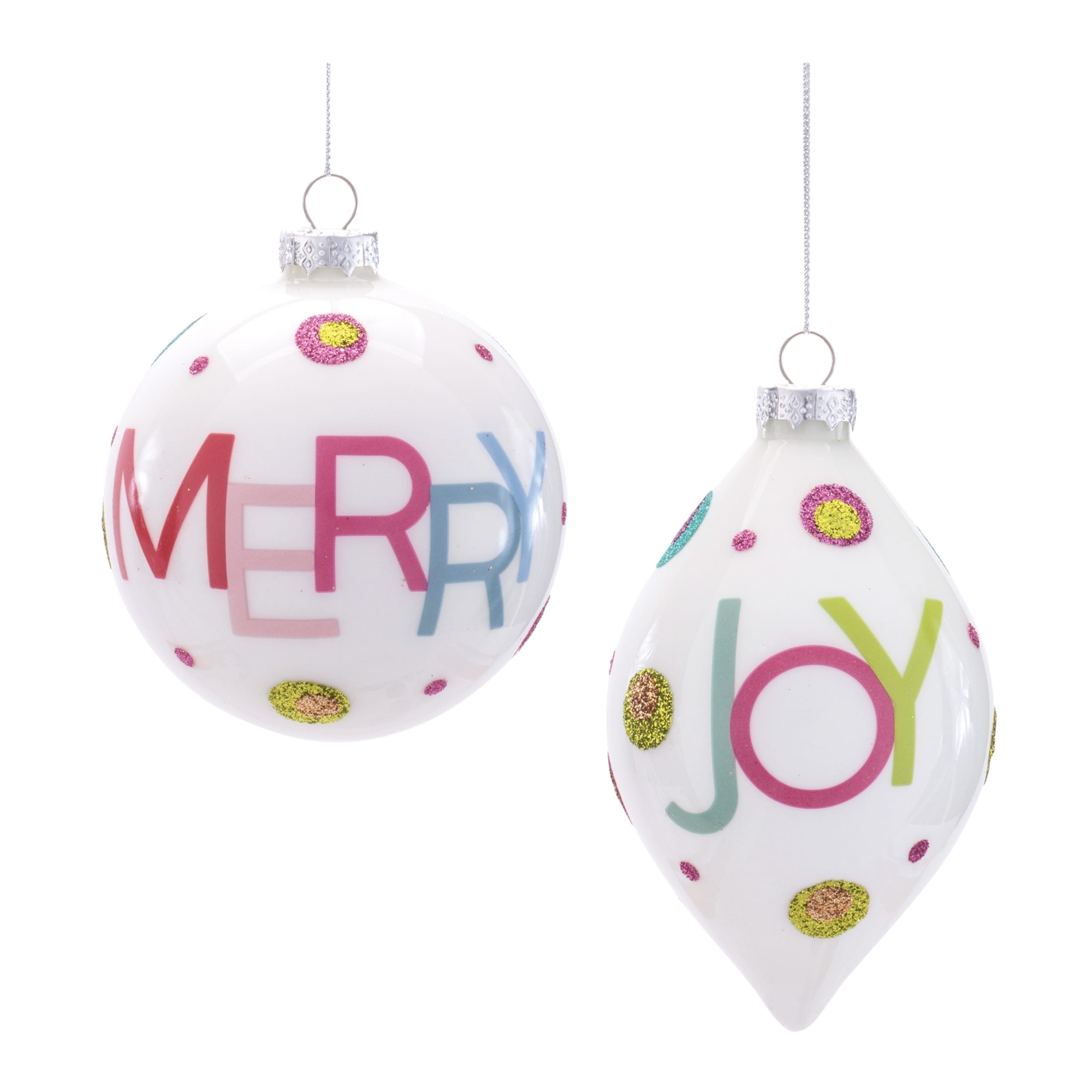 Glass Merry And Joy Ornaments Set Of 6