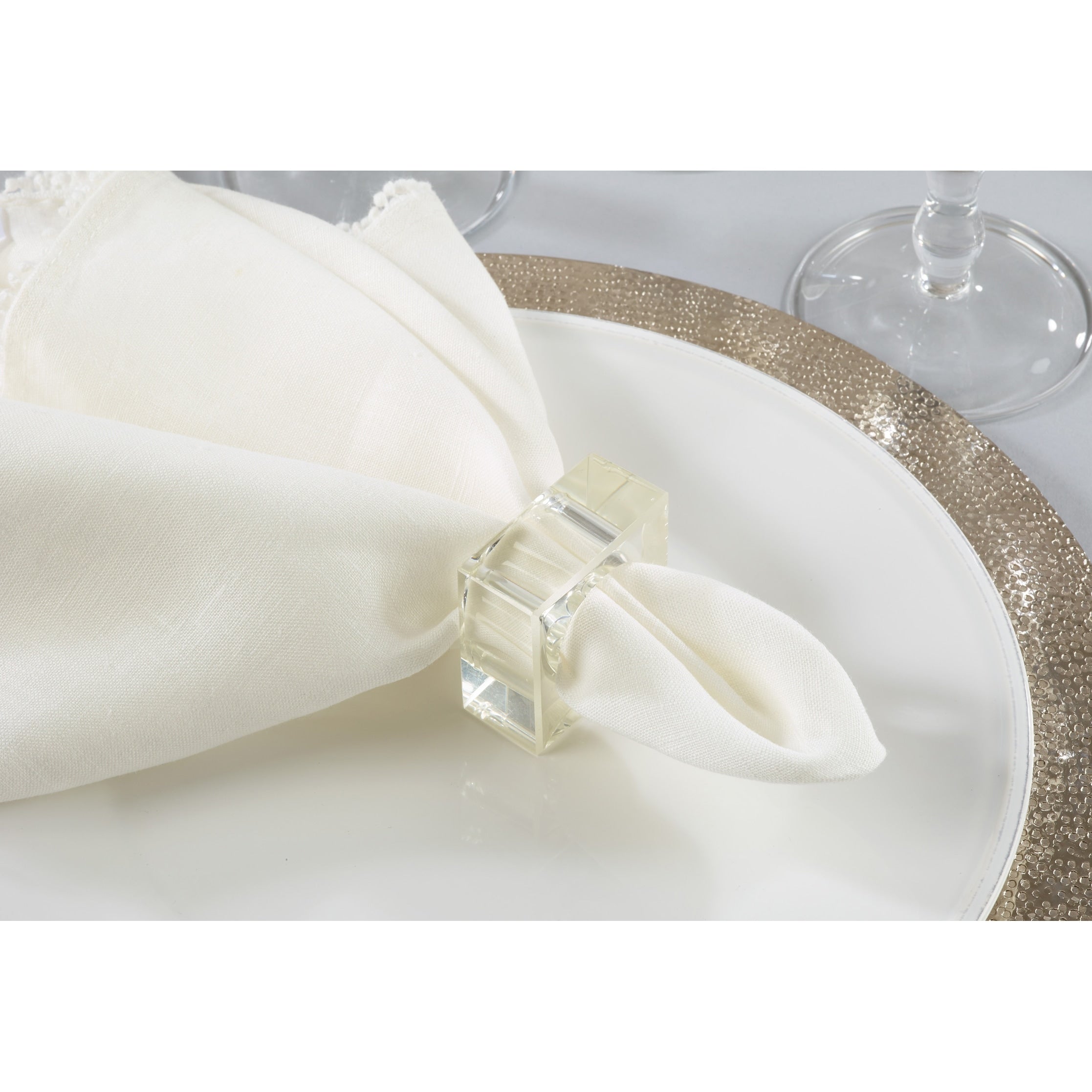 Glass Napkin Rings With Square Design Set Of 4