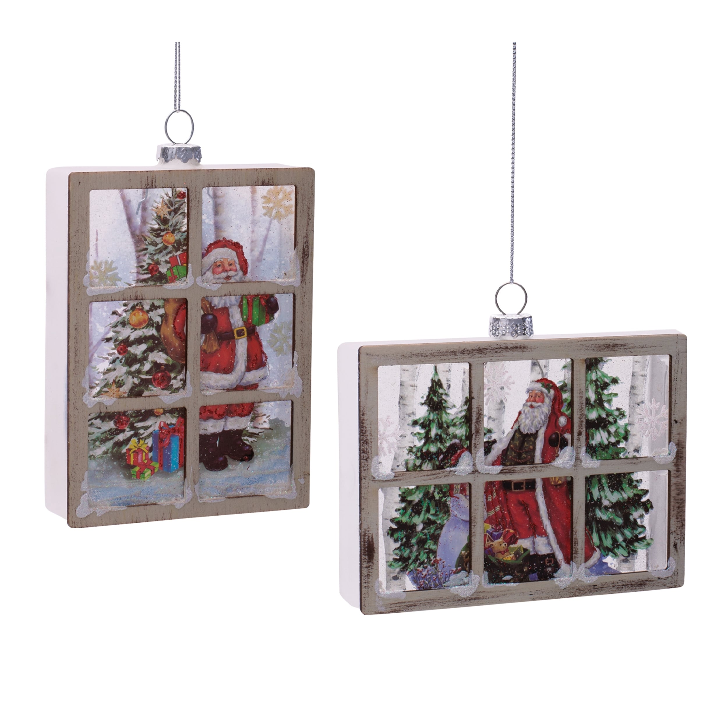Glass Santa Window Ornament Set Of 6