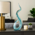 Glass Sculpture Statue Modern Abstract For Home Decor 18 Blue 17.75