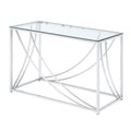 Glass Top Rectangular Sofa Table With Swooping Curves Clear And Silver