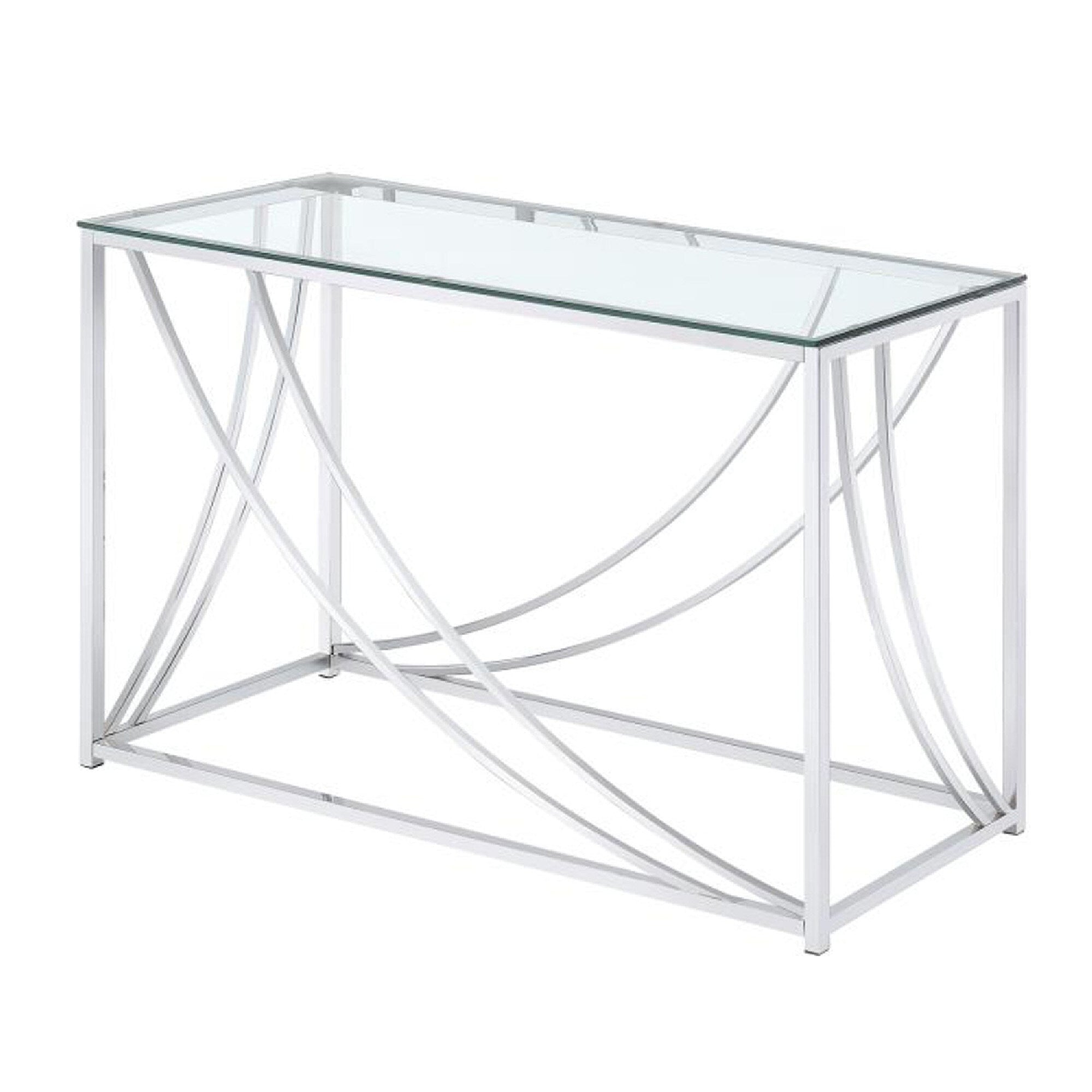Glass Top Rectangular Sofa Table With Swooping Curves Clear And Silver
