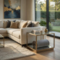 Glass Top Square Contemporary Table With Tubular Metal Base Gold