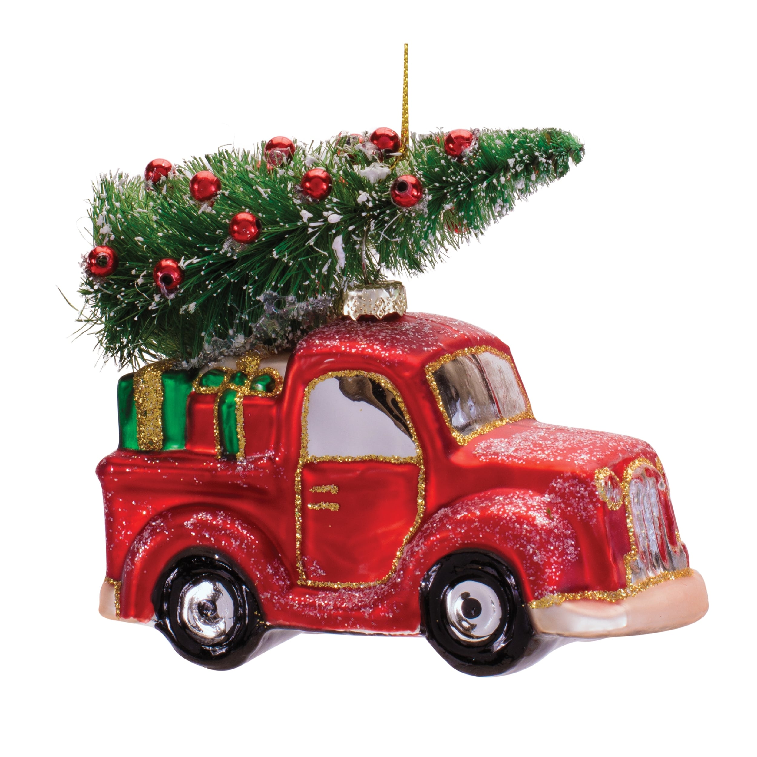 Glass Truck And Tree Ornament Set Of 12