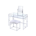 Glass And Metal Vanity Set With Fabric Stool White And Silver