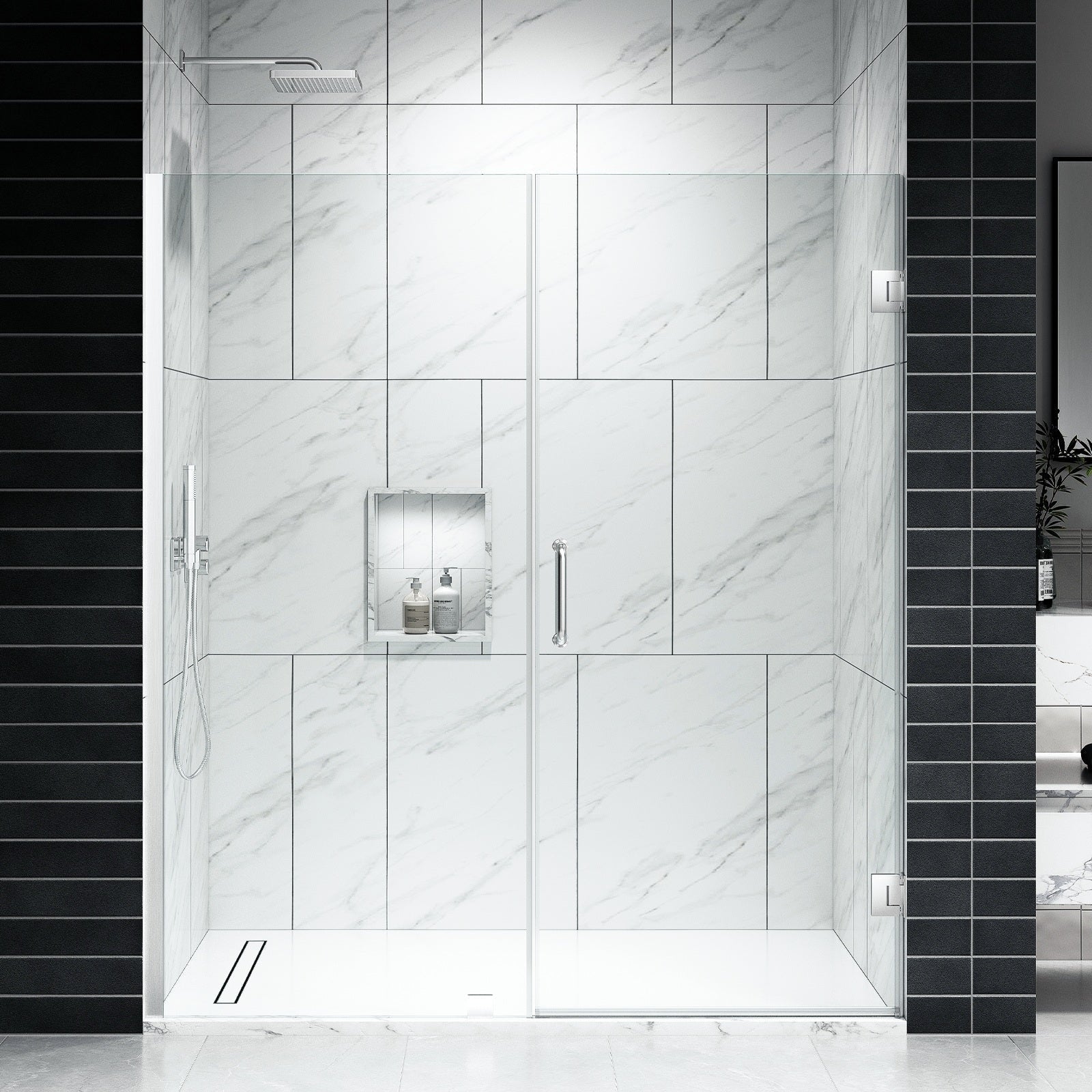 Glassic Ev Series 40In. 50In. W X 72In. Frameless Hinged Glass Shower Door With 3 8 In. Thickness Tempered Clear Glass