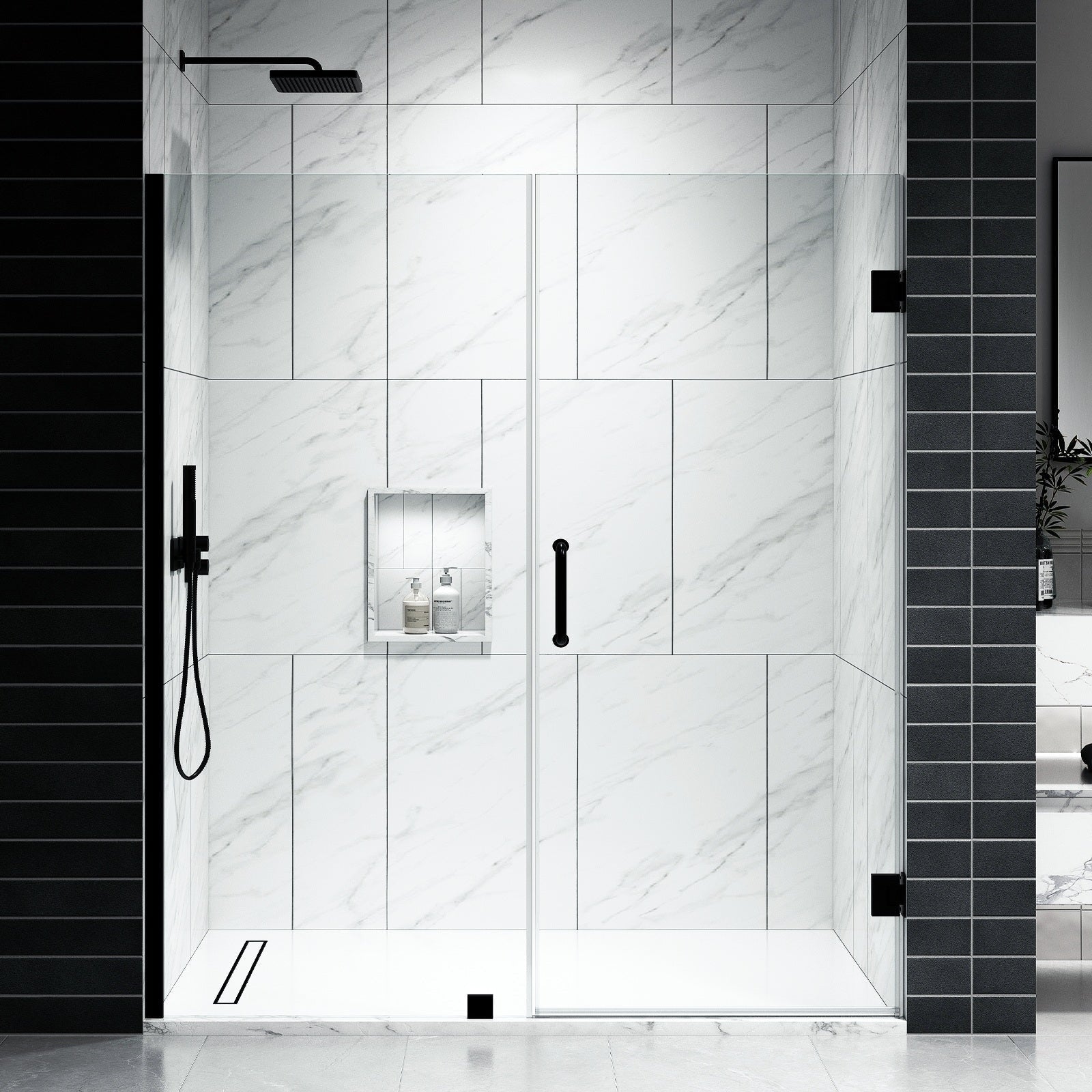 Glassic Ev Series 60In. 66In. W X 72In. Frameless Hinged Glass Shower Door With 3 8 In. Thickness Tempered Clear Glass