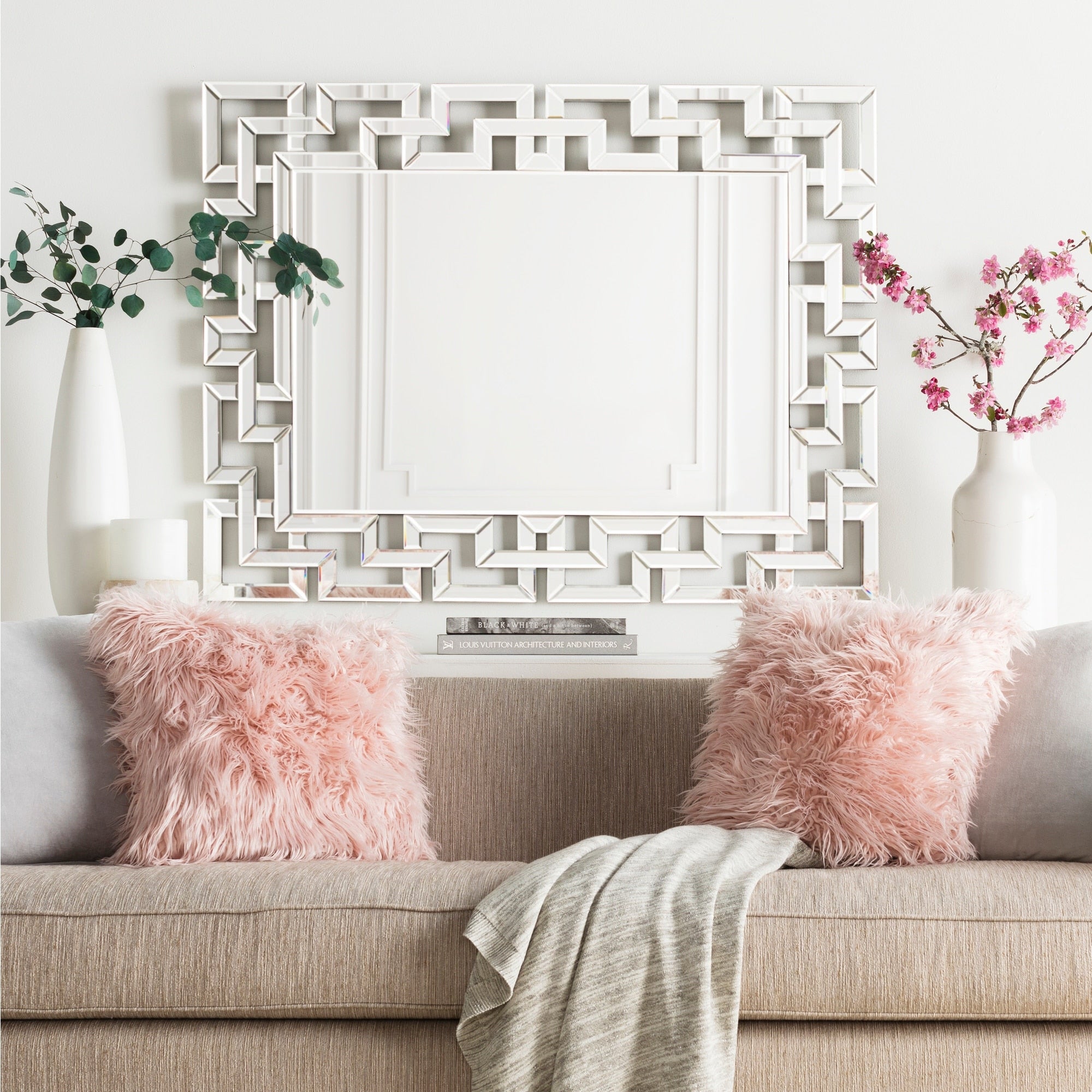 Glenda Greek Key Beveled Framed Mirror 35.5 X 45 Silver 35.5 X 45