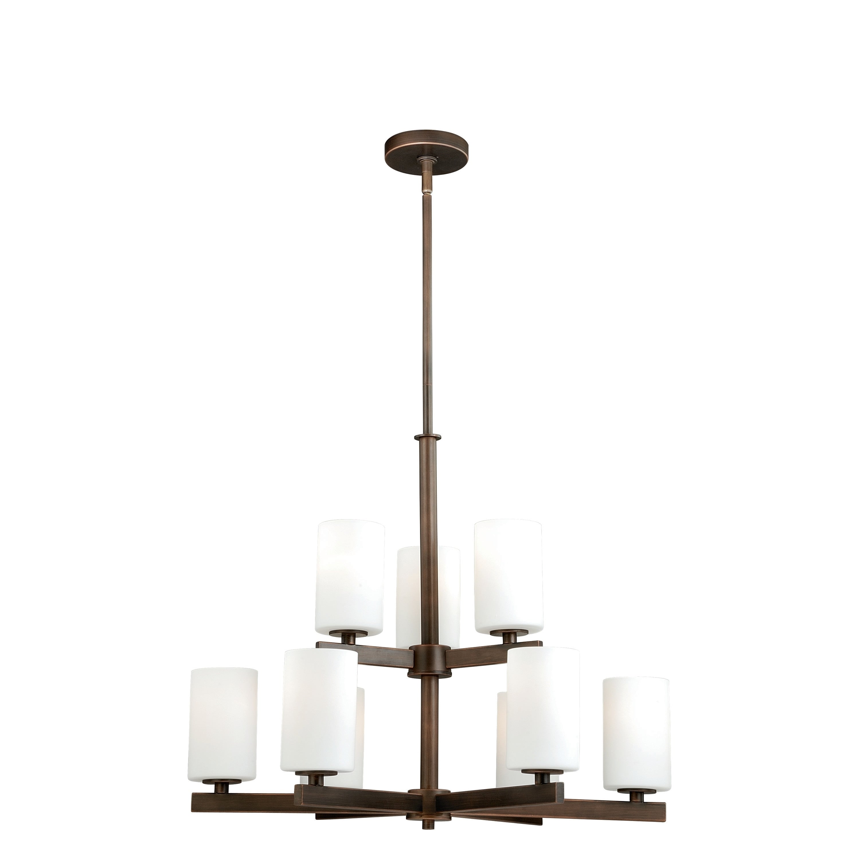 Glendale 9 Light 2 Tier Bronze Chandelier White Glass 26 In W X 28.25 In H X 26 In D