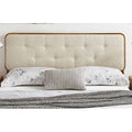Glendale Traditional Beige Fabric Button Tufted Twin Size Walnut Wooden Headboard