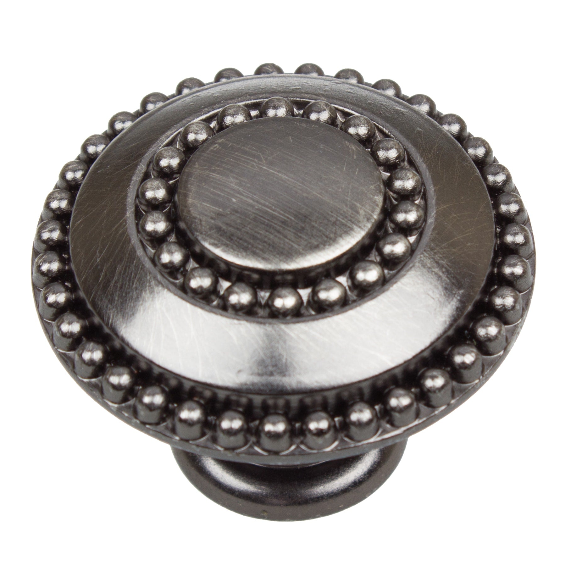 Gliderite 1.375 Inch Round Double Ring Beaded Brushed Pewter Cabinet Knobs Pack Of 10 Or 25
