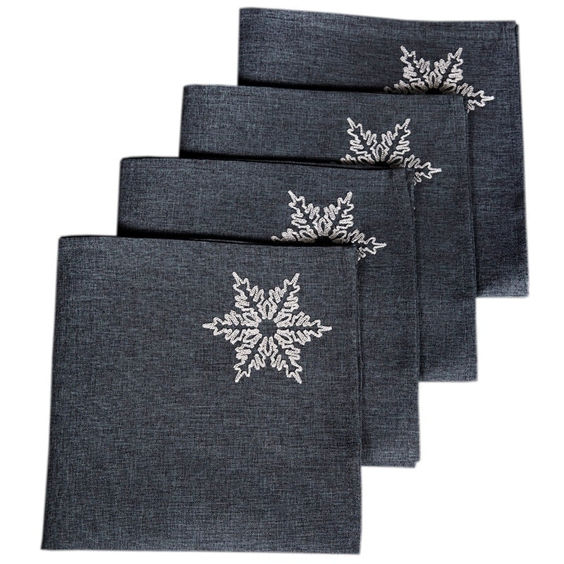 Glisten Snowflake Embroidered Christmas Napkins 20 By 20 Inch Set Of 4 Grey