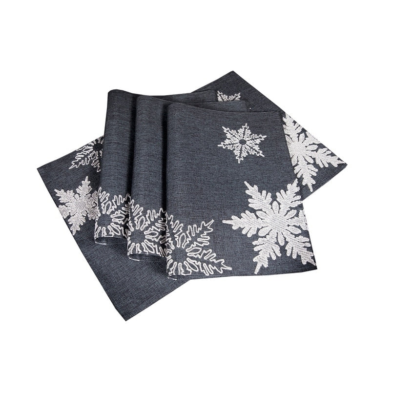 Glisten Snowflake Embroidered Christmas Placemats 14 By 20 Inch Set Of 4 Grey