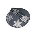 Glisten Snowflake Embroidered Christmas Round Placemats 16 Inch Round Set Of 4 Grey