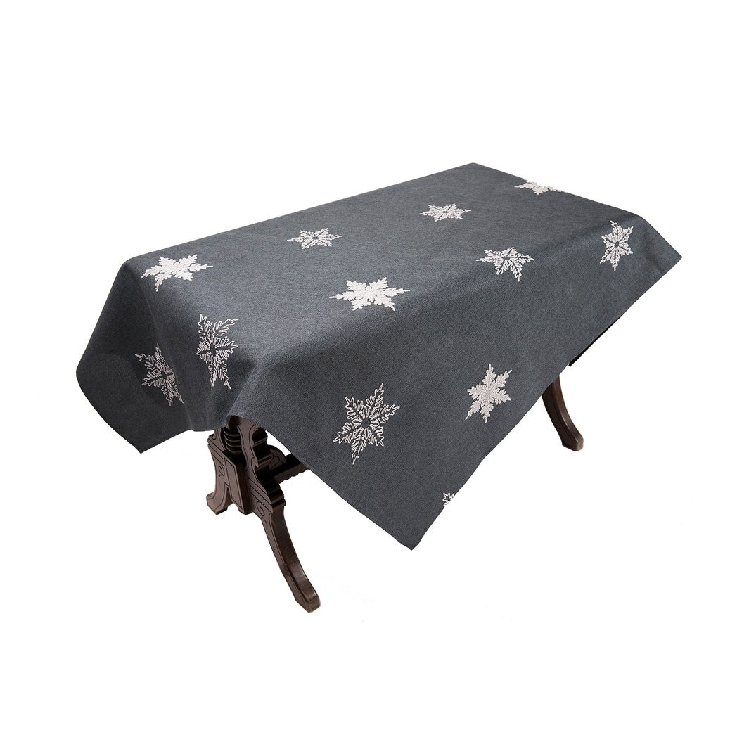 Glisten Snowflake Embroidered Christmas Tablecloth 60 By 84 Inch Grey